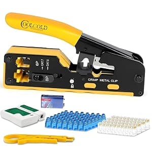 COOLCOLD RJ45 Crimping Tool Kit with Cable Tester, 10 Cat6 Connectors & 10 Boots