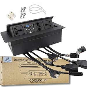 COOLCOLD 10-Module Hydraulic Cable Cubby, 8 Cable Ports, Flip-Top Desk Module